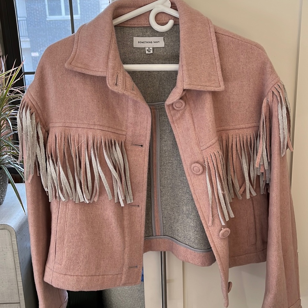 Something Navy Delphine Pink Fringe Jacket
